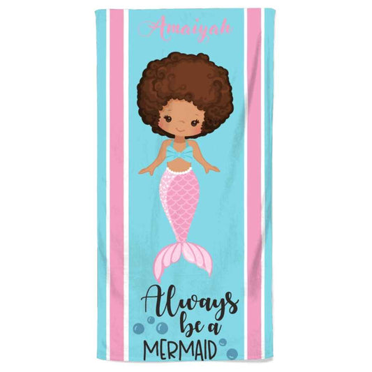 Personalised Candy Stripe Mermaid Bath & Beach Towels