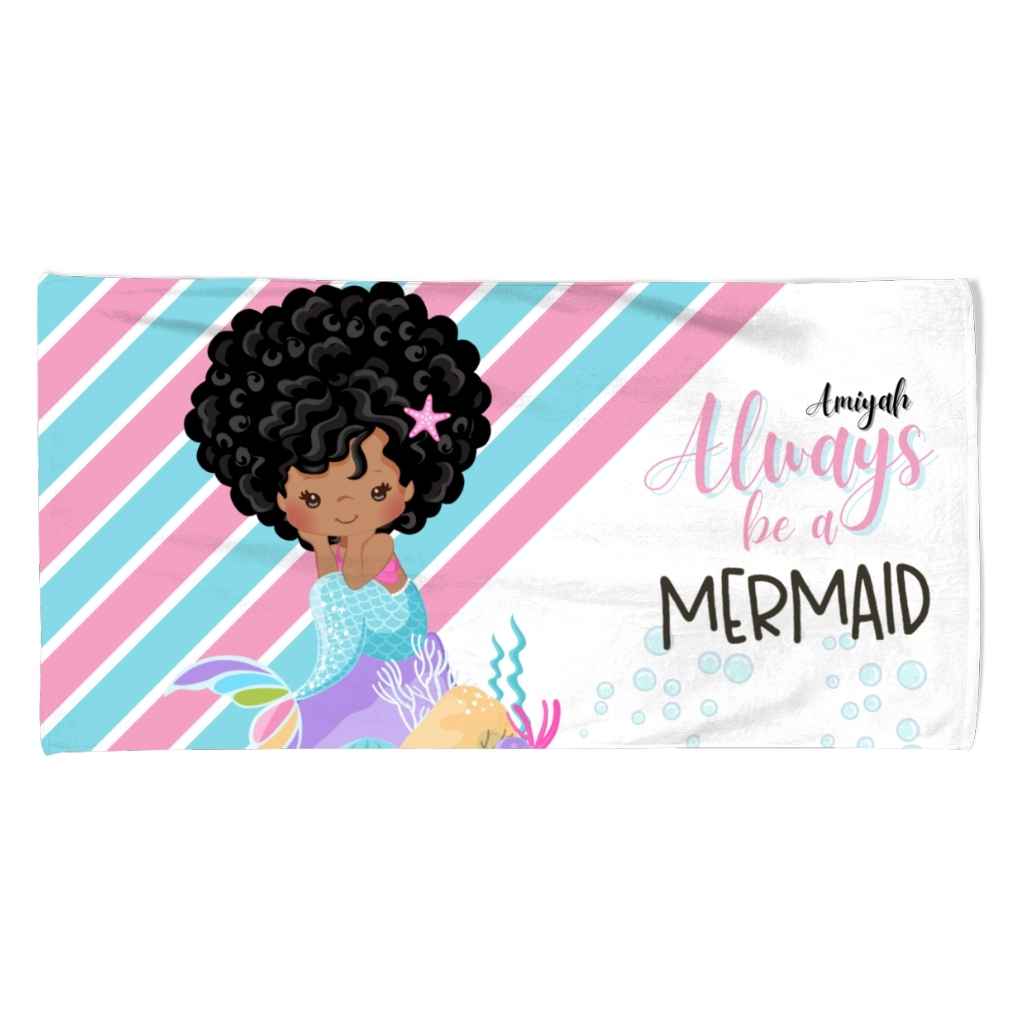 Personalised Candy Stripe Always be a Mermaid Bath & Beach Towels