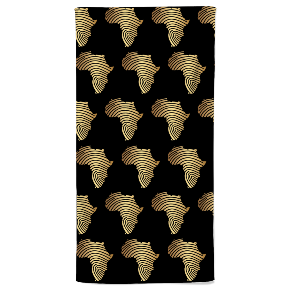 Personalised Africa Fingerprint Black & Gold Bath & Beach Towels