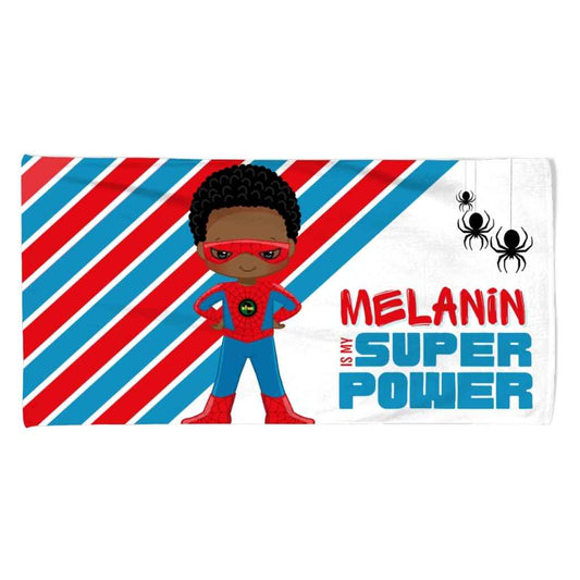 Personalised Melanin is my SuperPower Spidey Stripe Bath & Beach Towels