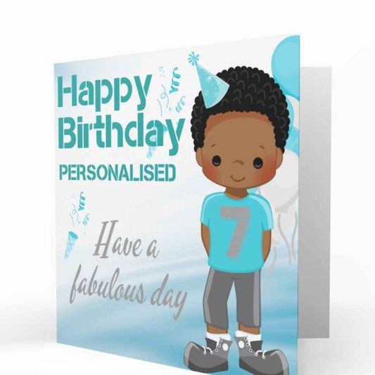 Black Boy Party Hat Age Birthday Card