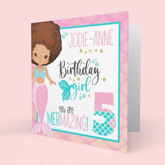 Children's Personalised Birthday Cards | Black Mermaid Birthday Girl