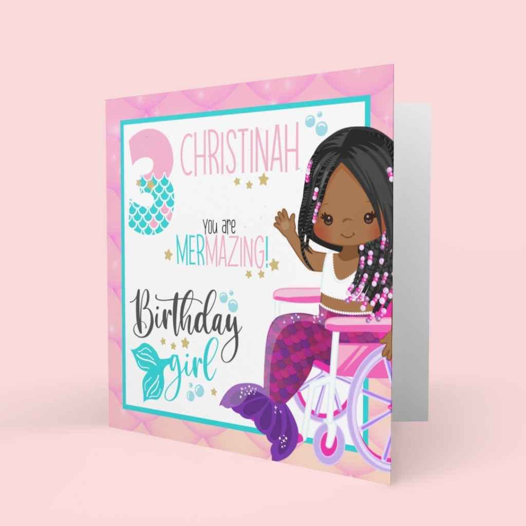 Children's Personalised Birthday Cards | Black Mermaid Birthday Girl