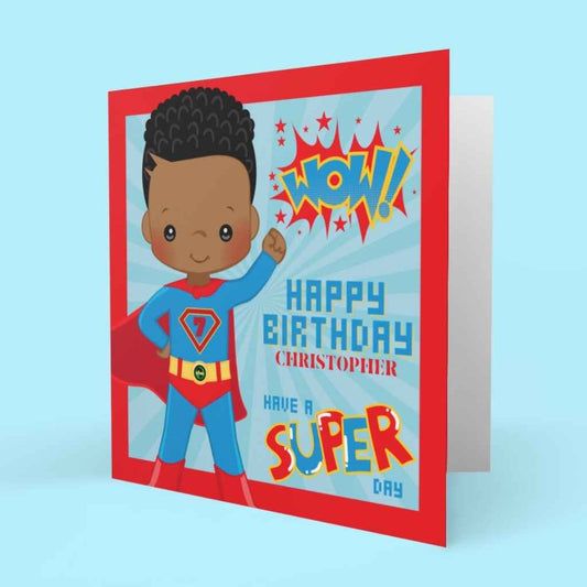 Personalised Children's Afrocentric Birthday Cards | Black Superhero
