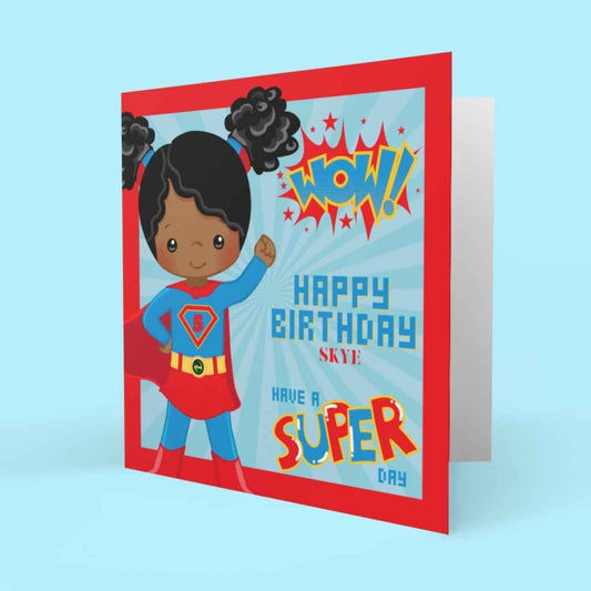 Personalised Children's Afrocentric Birthday Cards | Black Superheroine