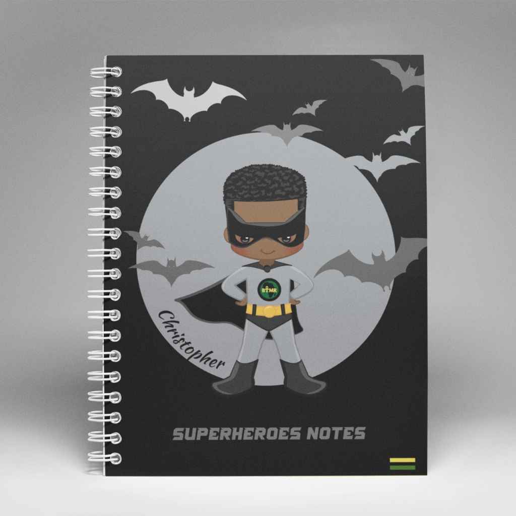 Personalised Grey Superhero Bats Boys Notebook