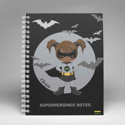 Personalised Grey Superheroine Bats Girls Notebook