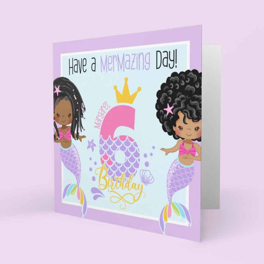 Children's Personalised Birthday Cards | Black Girl Mermaid Age Mermazing