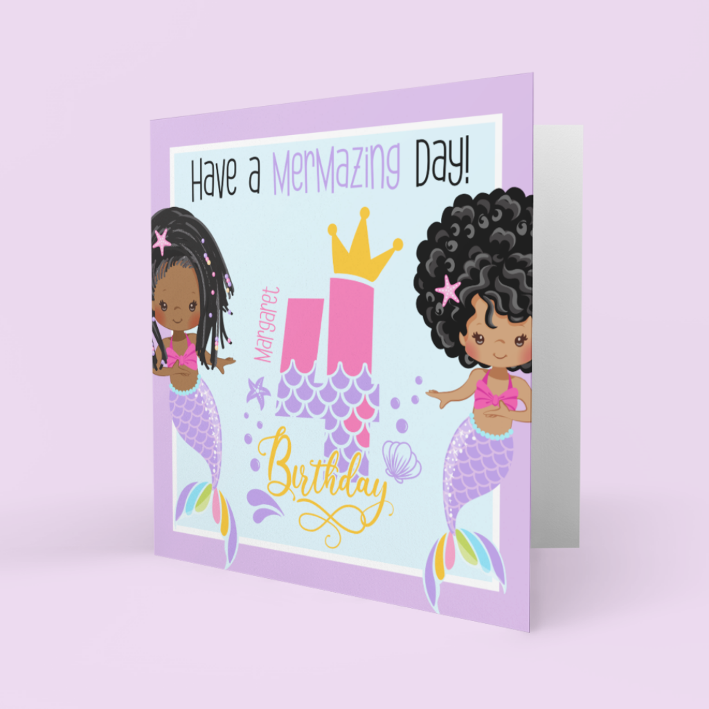Children's Personalised Birthday Cards | Black Girl Mermaid Age Mermazing