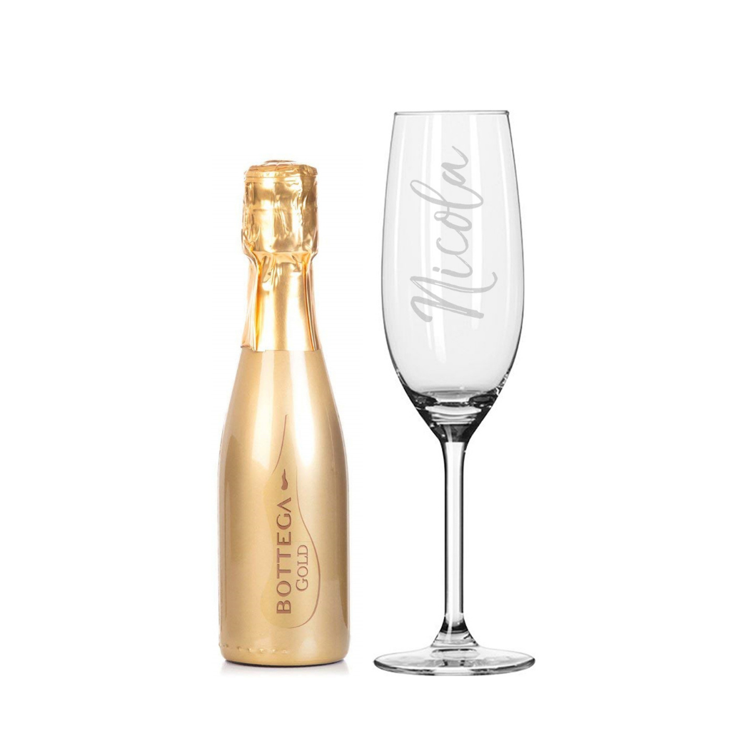 Personalised Champagne Flute & Mini Gold Bottega Prosecco Set