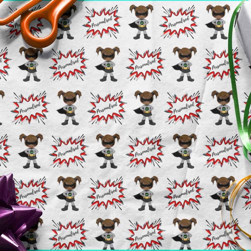 Personalised Superheroine Wrapping Paper | BLM Kids