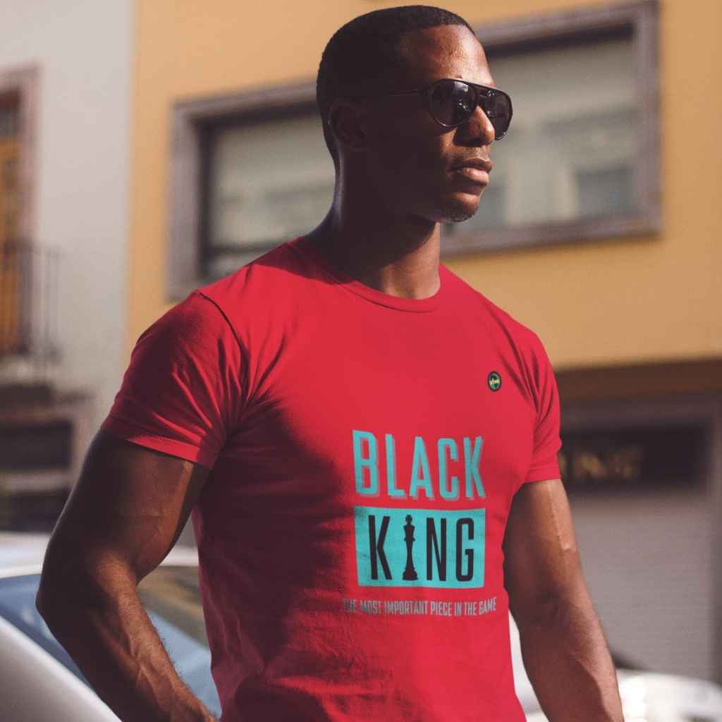 Organic Cotton T Shirt | Mens | Black King Chess Block