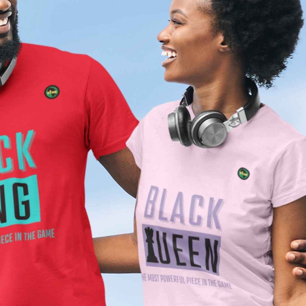 Organic Cotton T Shirt | Womens | Black Queen Chess Block