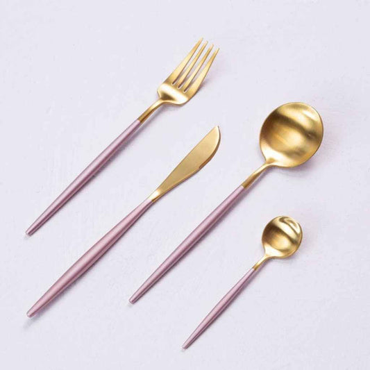 Avie 16 piece Pink & Gold Finish Cutlery Set