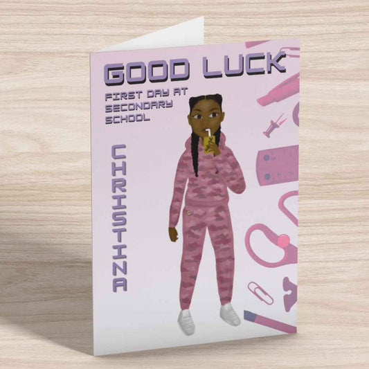 Good Luck Cards | Starting Secondary School | Camo Girl