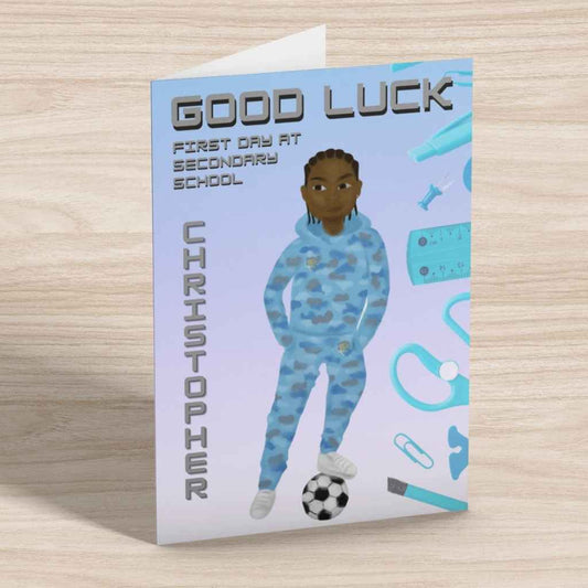 Good Luck Cards | Starting Secondary School | Camo Boy
