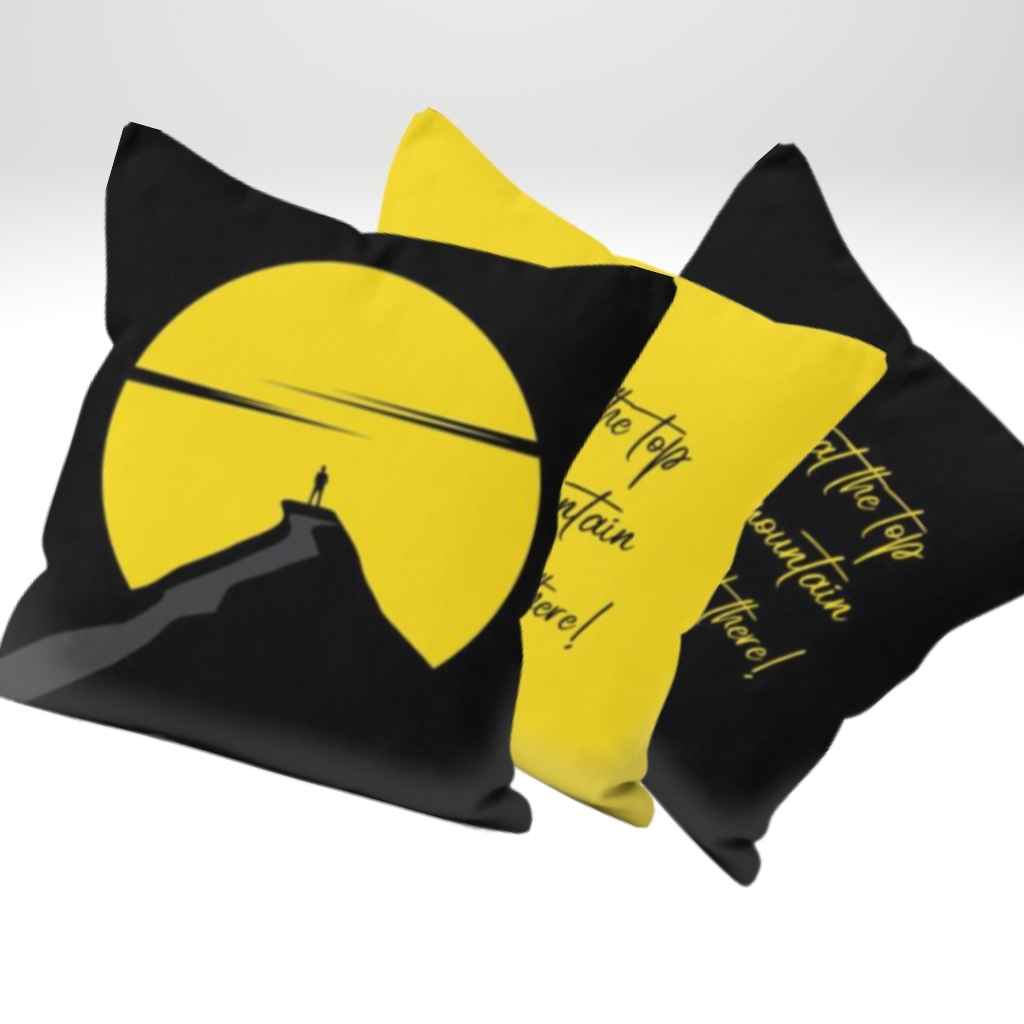 Motivational Cushions | Top of the Mountain | Black & Yellow