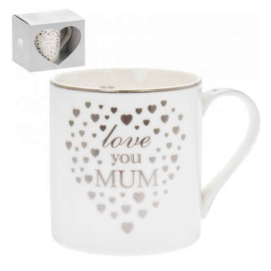 Love You Mum Silver Heart Mug