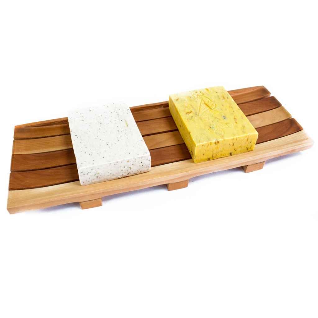 Large Mahogany Soap Holder with 3 Handmade Soap Slices