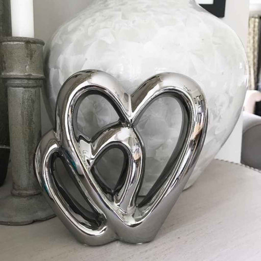 Double Heart | Ceramic Ornaments | Silver