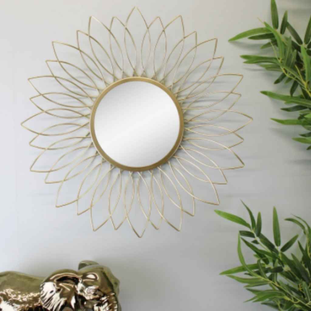 Accent Mirror |  Gold Wire | Flower Design