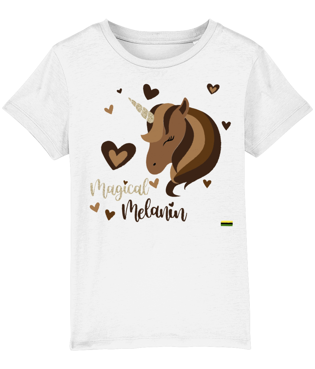 Magical Melanin Brown Unicorn Girls Organic T Shirt