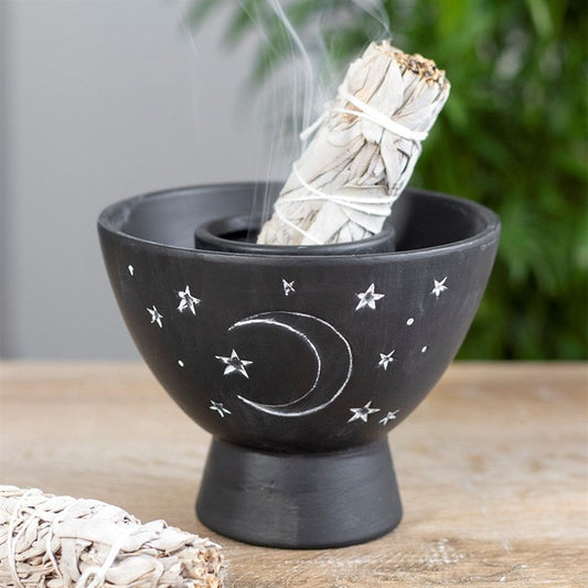 Black Terracotta Moon & Stars Ceramic Smudge Bowls