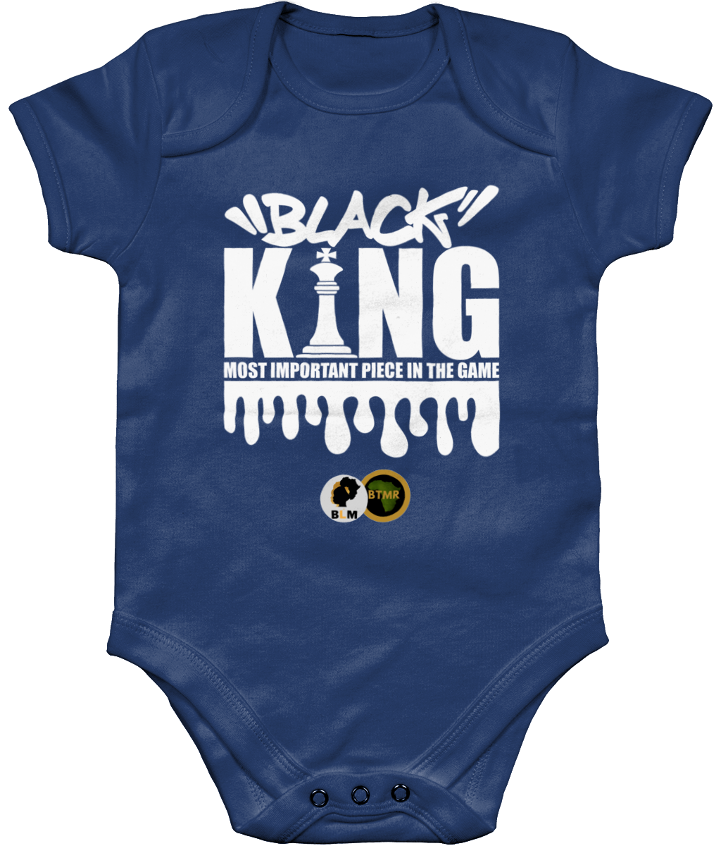 Organic Short Sleeve Baby Bodysuit  | Black King  (white font)