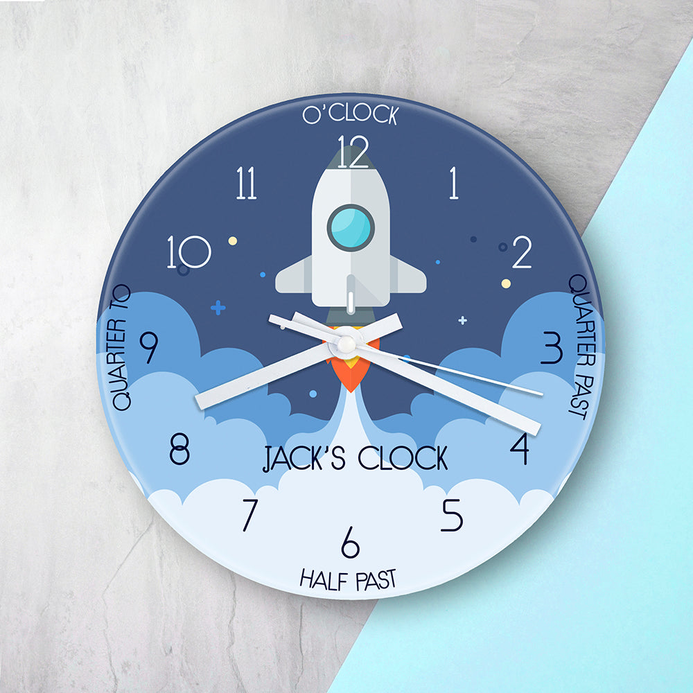 Personalised Glass Clock | Kids | Space Shuttle