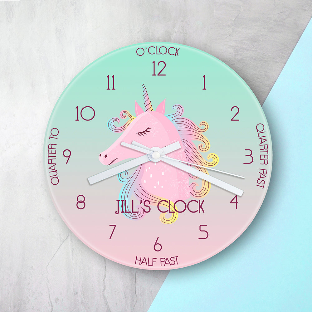 Personalised Glass Clock | Kids | Unicorn